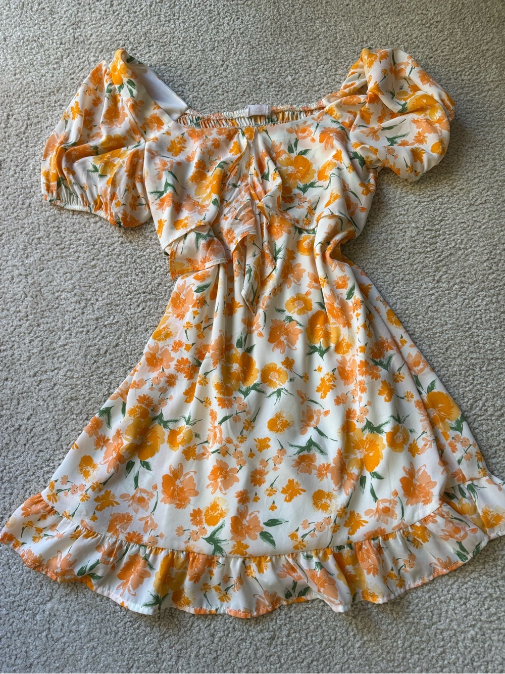 Tilly's Cream Midi Dress with Orange Floral Pattern sexy casual